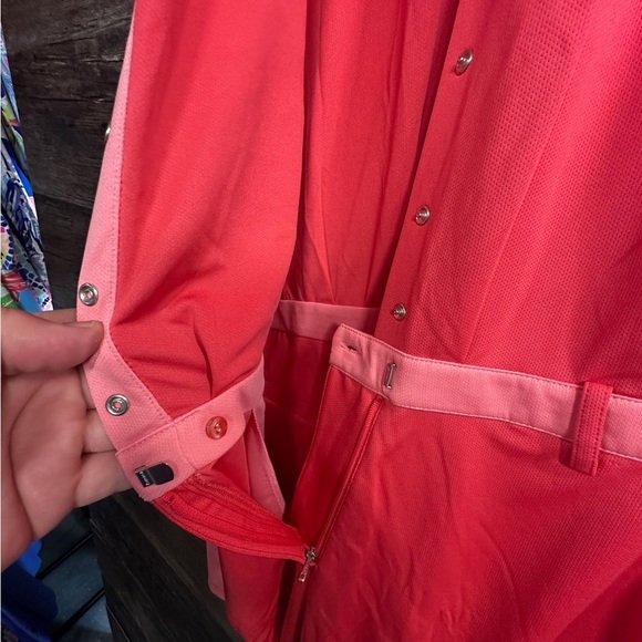 Galvin Green Coral Pink Sleeveless Golf Polo Romper with Waist Detail - Picture 10 of 13